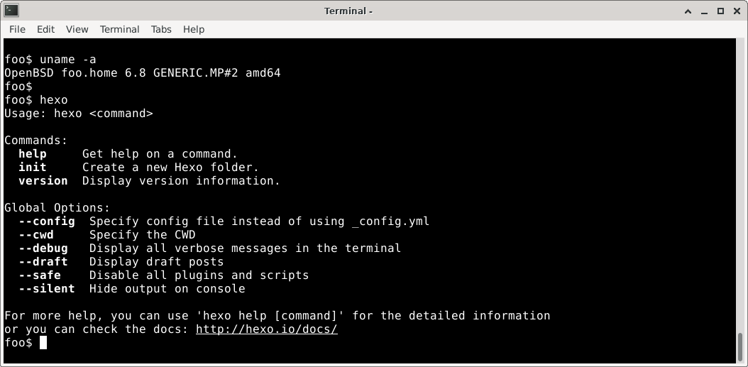 Hexo static blog generator on OpenBSD